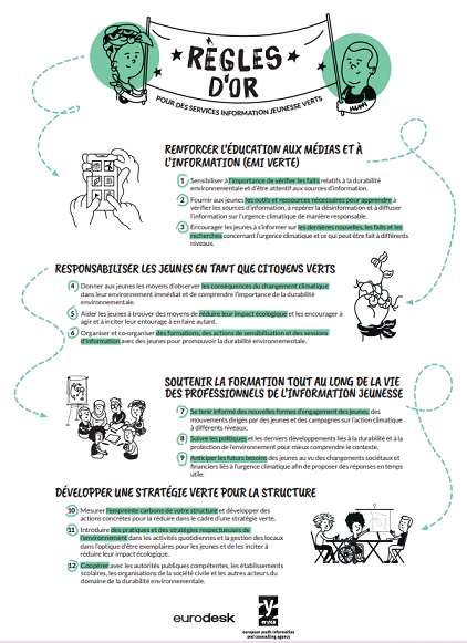 Affiche des règles d'or du guide pour une information jeunesse verte